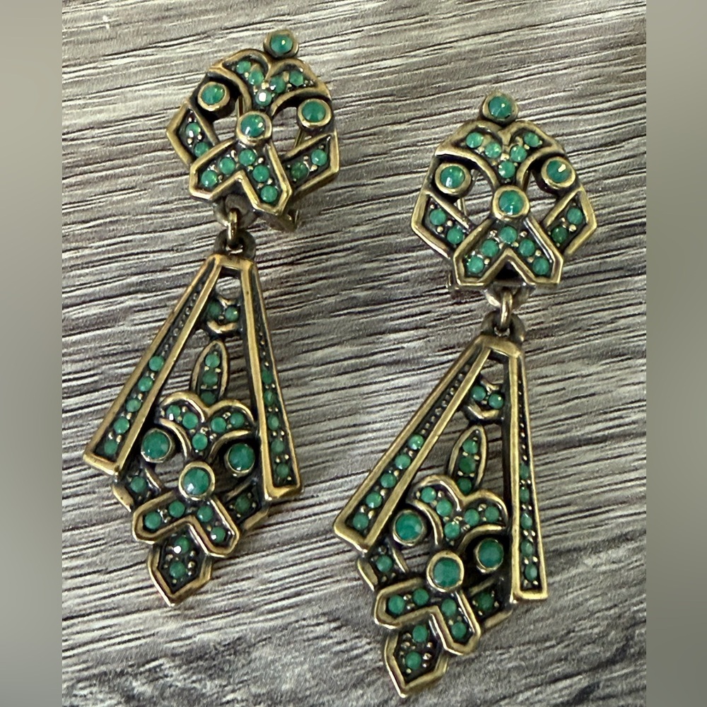Heidi Daus Green and Gold Art Deco Earrings